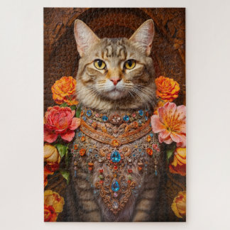 Puzzle Tabby caprichoso con hermosas joyas y flores