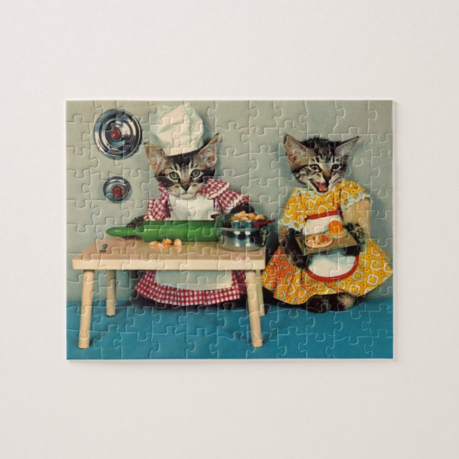 Puzzle tabby kitten chef y tabby kitten asistente (Horizontal)