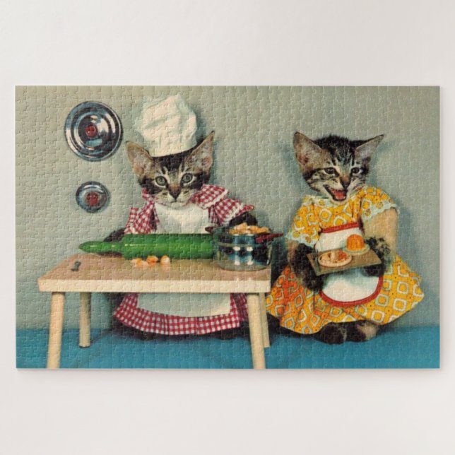 Puzzle tabby kitten chef y tabby kitten asistente (Horizontal)