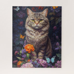 Puzzle Tabby marrón con flores y estilo victoriano