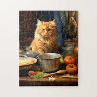 Puzzle Tabla de gato naranja en cocina