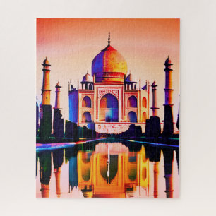 Puzzle Taj Mahal contra el cielo atardecer