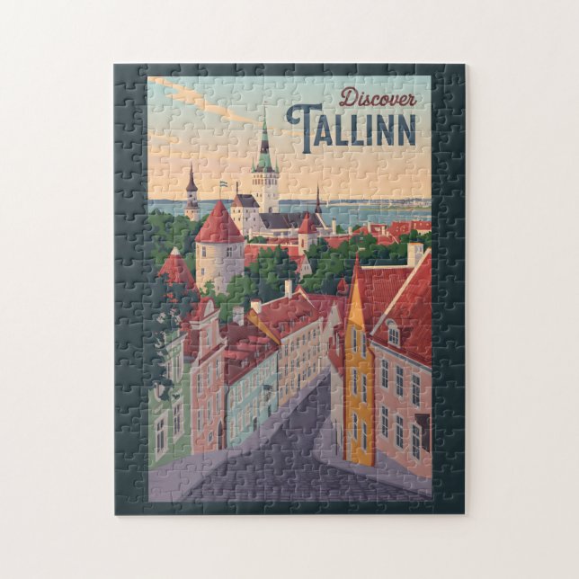 Puzzle Tallín Estonia Ilustracion Viaje Arte Vintage (Vertical)
