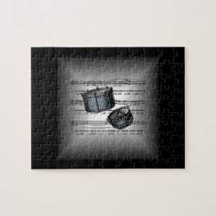 Puzzle Tambor Snare ~ 3-D Hoja Música ~ Plata y Atrás Neg