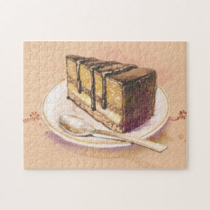 Puzzle Tarjeta con la torta pintada de la acuarela