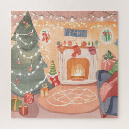 Puzzle Tarjeta de chimenea de Navidad en acuarela