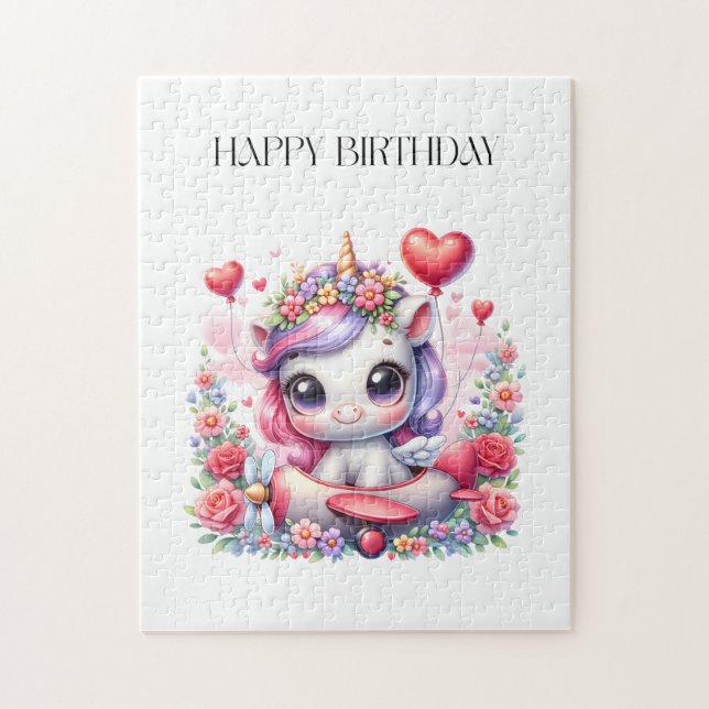 Puzzle Tarjeta de cumpleaños de piloto de unicornio (Vertical)