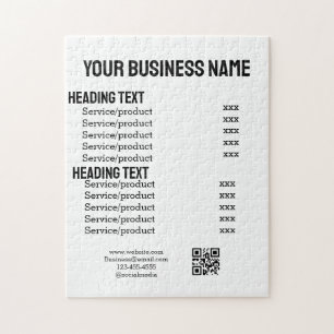 Puzzle tarjeta de menú de lista de precios de productos d