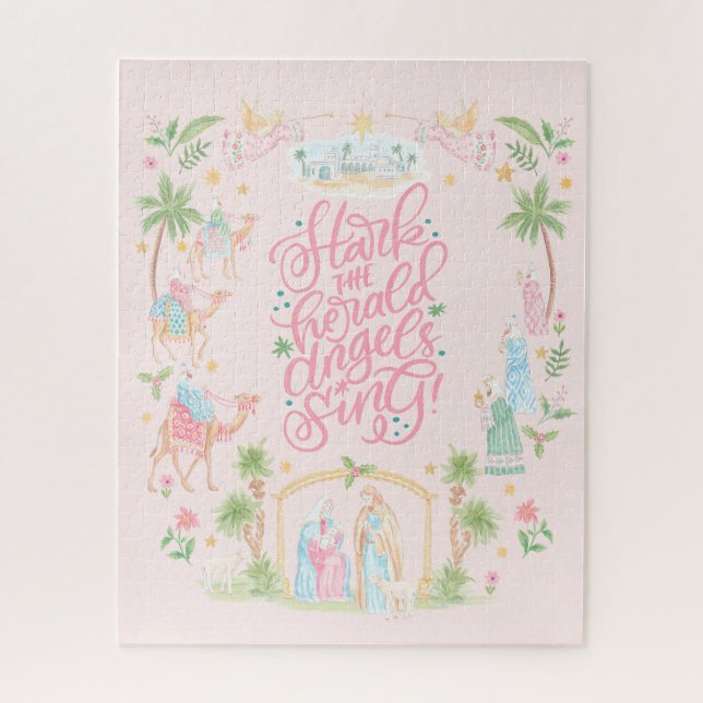 Puzzle Tarjeta de Navidad de Natividad doblada con Pastel (Vertical)