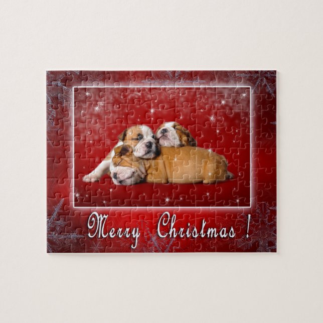 Puzzle Tarjeta de Navidades de Bulldog en inglés (Horizontal)