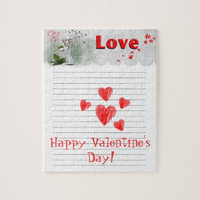 Puzzle Tarjeta El día de San Valentín Heart Doodle on Not (Vertical)