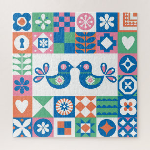 Puzzle Tarjeta floral folclórica: Diseño escandinavo.