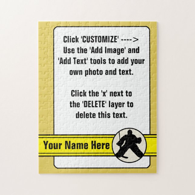 Puzzle Tarjeta Goalie de hockey sobre personalizable Jigs (Vertical)