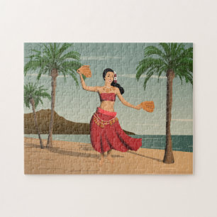 Puzzle Tarjeta postal alterada por Chica hawaiano de Hula