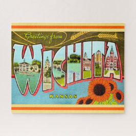 Puzzle Tarjeta postal colorida de Wichita Kansas antigua