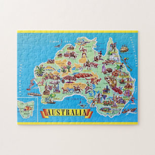 Puzzle Tarjeta postal con mapa de Australia Vintage 11x14