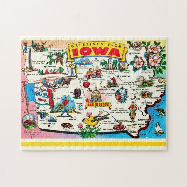 Puzzle Tarjeta postal con mapa ilustrado de Iowa (Horizontal)