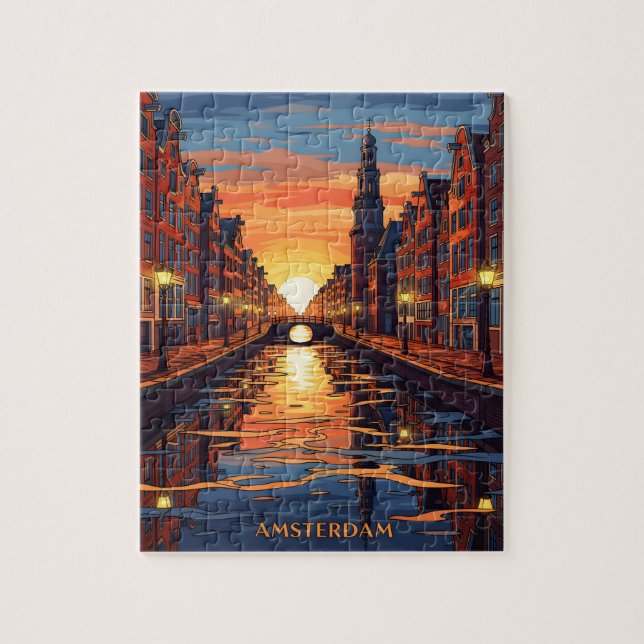 Puzzle Tarjeta postal de Ámsterdam Holanda Viajes Antiguo (Vertical)