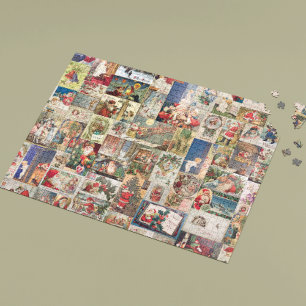 Puzzle Tarjeta postal de decoupage navideño vintage de Sa
