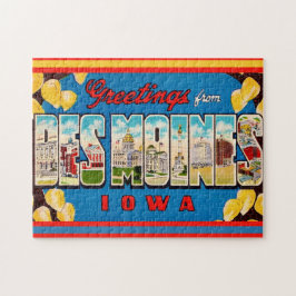 Puzzle Tarjeta postal de Des Moines Iowa 11x14