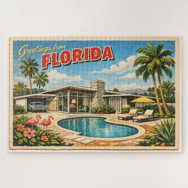 Puzzle Tarjeta postal de Florida de estilo moderno de med (Horizontal)