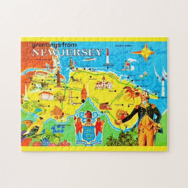 Puzzle Tarjeta postal del mapa de Nueva Jersey 11x14 (Horizontal)