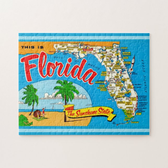 Puzzle Tarjeta postal del mapa del sol de Florida  (Horizontal)