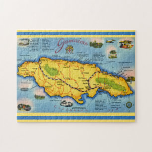 Puzzle Tarjeta postal del mapa vintage de Jamaica