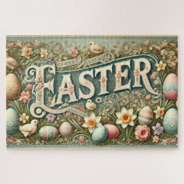 Puzzle Tarjeta postal vintage de Pascua con escena de hue