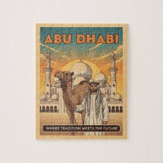 Puzzle Tarjeta postal vintage de viaje de Abu Dhabi con c