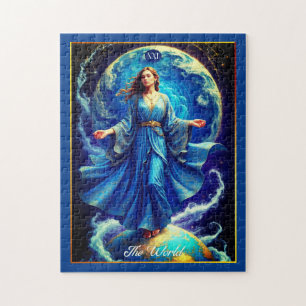 Puzzle Tarjeta Tarot, el mundo, en azul profundo