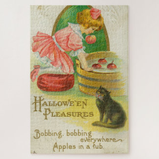 Puzzle Tarjetas de Halloween vintage de manzanas flotante