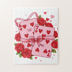 Puzzle Tarjetas de juego antiguas corazones San Valentín
