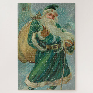 Puzzle Tarjetas de Navidad-Retro Santa Claus Tarjeta Post