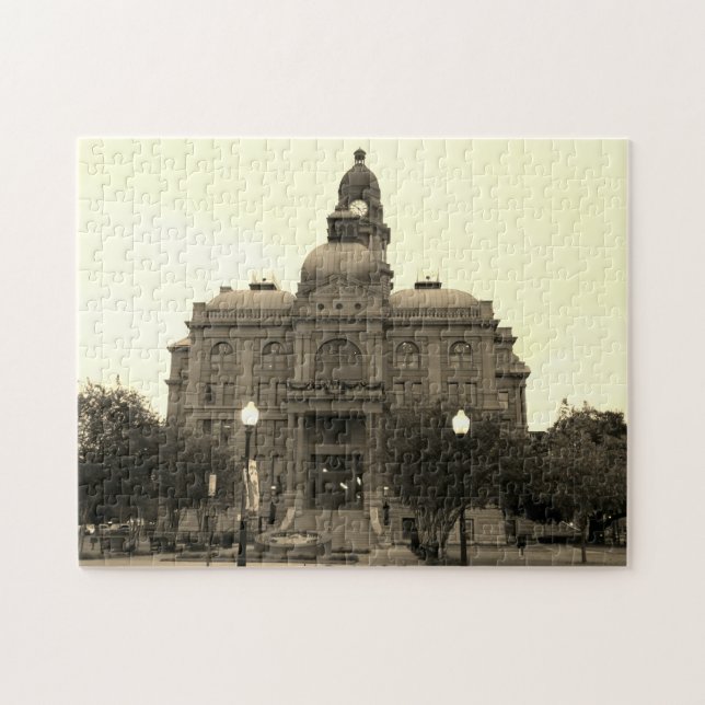 Puzzle Tarrant County Courthouse Southwest SideBlackWhite (Horizontal)