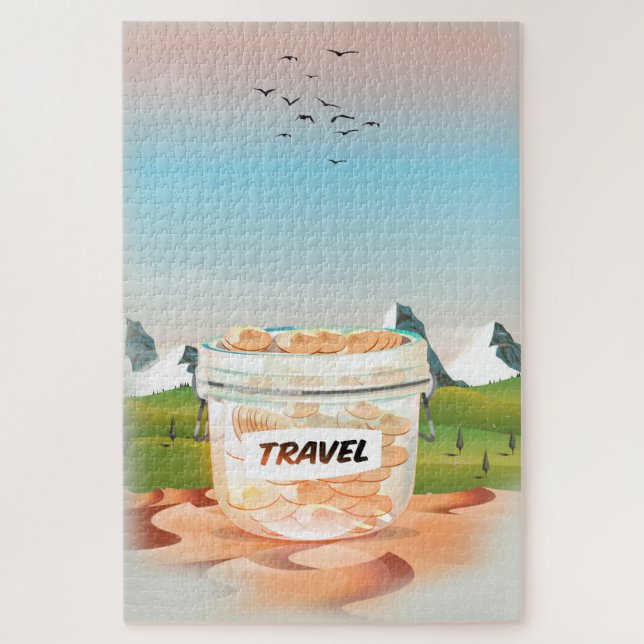 Puzzle Tarro de viaje de dinero de vidrio (Vertical)
