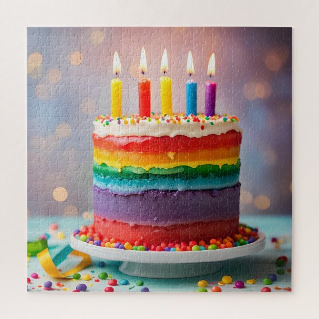 Puzzle Tarta de cumpleaños arcoíris (Vertical)