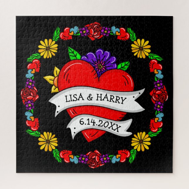 Puzzle Tattoo Graffiti Art Style Wedding  Bride and Groom (Vertical)