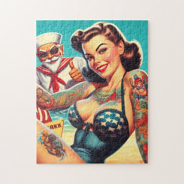 Puzzle Tattooed Beach Pin-up (Vertical)