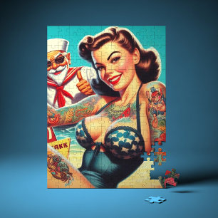 Puzzle Tattooed Beach Pin-up