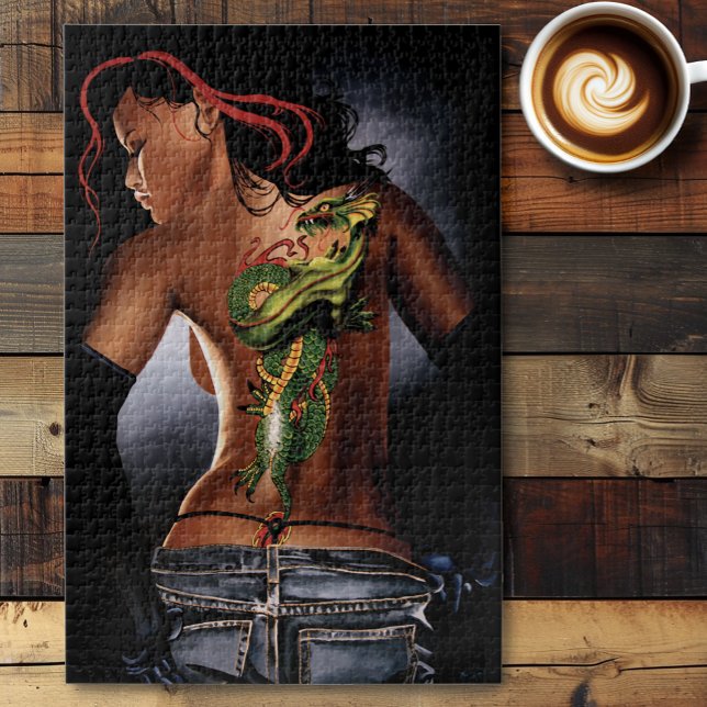 Puzzle Tatuaje de mujer dragón de fantasía en negrita (Subido por el creador)