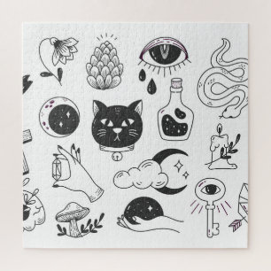 Puzzle Tatuaje místico: insignia vintage de mano