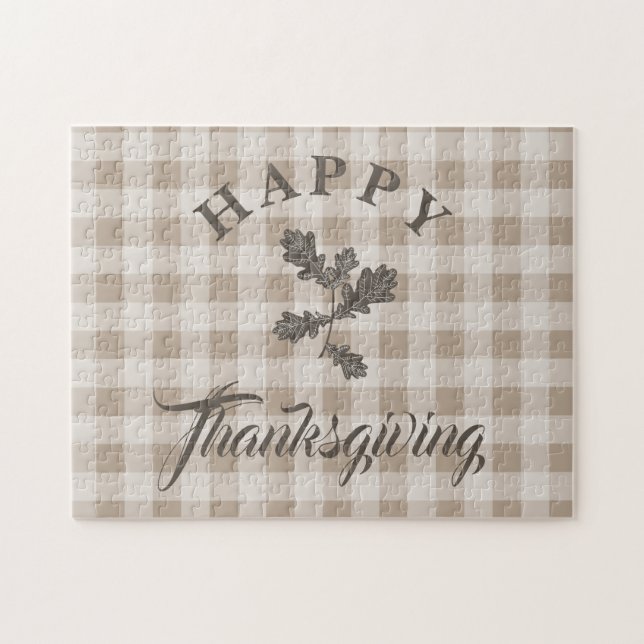 Puzzle Taupe Plaid Foliage moderno Feliz Día de Acción de (Horizontal)