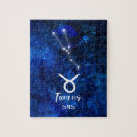 Puzzle Taurus Zodiac Constelación Azul Galaxia Monograma<br><div class="desc">Taurus Zodiac Constellation Blue Galaxy Monograma Diseño. Con el estilo de moda Brushed Script Font, textura de fondo de color azul celeste oscuro, constelación brillante y el símbolo The Bull. Rótulo Astrológico Moderno Horóscopo de nacimiento, es perfecto para cualquier cumpleaños tauriano del 20 de abril al 20 de mayo !...</div>