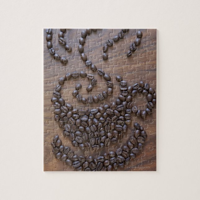 Puzzle Taza de café ilustrada con granos de café (Vertical)