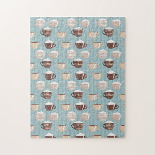 Puzzle Tazas de café crema azul líneas verticales cafeína