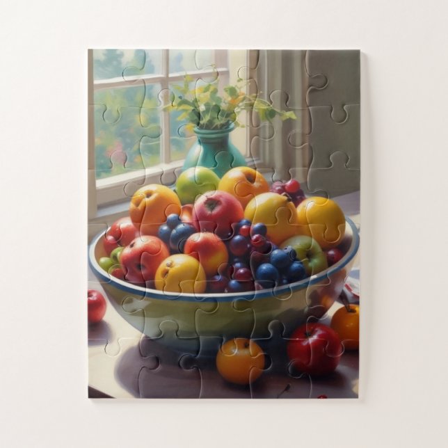 Puzzle Tazón de fruta sentada en una pintura al óleo de u (Vertical)