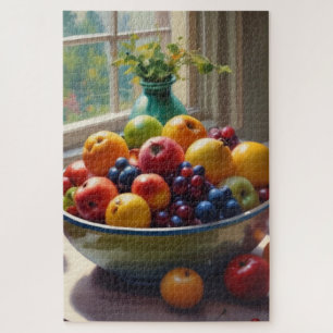 Puzzle Tazón de fruta sentada en una pintura al óleo de u