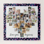 Puzzle Te amo a las piezas de corazones formados por 36 f<br><div class="desc">Crea tu propio Collage de fotos en forma de corazón con 36 de tus fotos familiares favoritas, fotos de bodas, etc. El diseño está escrito con una bonita leyenda, "Te quiero en pedazos" en escritura a mano. El collage incluye una variedad de formatos de paisajes, retratos e instagramas cuadrados para...</div>