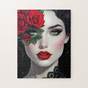 Puzzle Te Amo   Mujer Hermosa con Rosa Roja